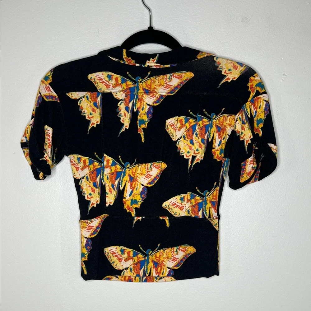 Free People Whimsical Butterfly Print Ready Set Sail Tie Front Crop Top size XS